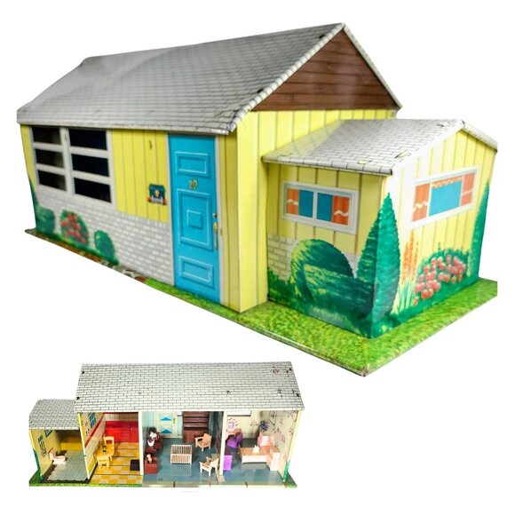 Share Vintage Tin 1950’s Rancher Metal Doll House 4 Rooms Furnished ~ T. Cohn - Picture 1 of 15